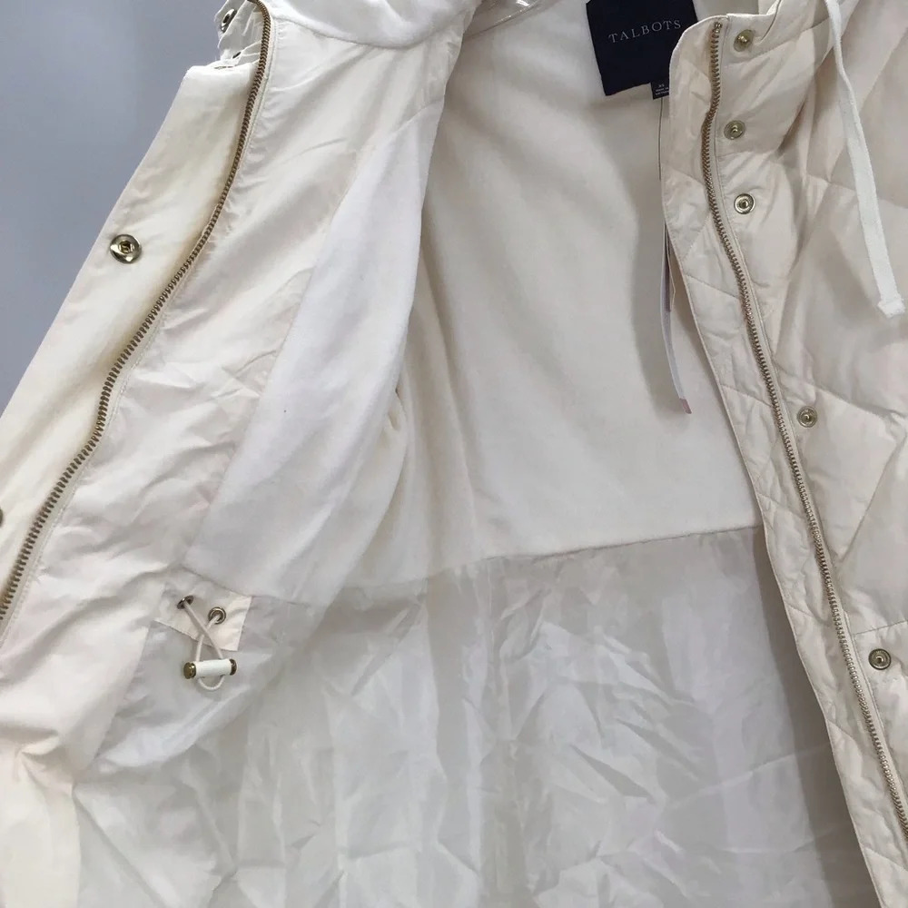 Talbots Women’s Hooded Down Puffer Coat Warm Winter NWT Creme’ Size XS - Picture 12 of 14